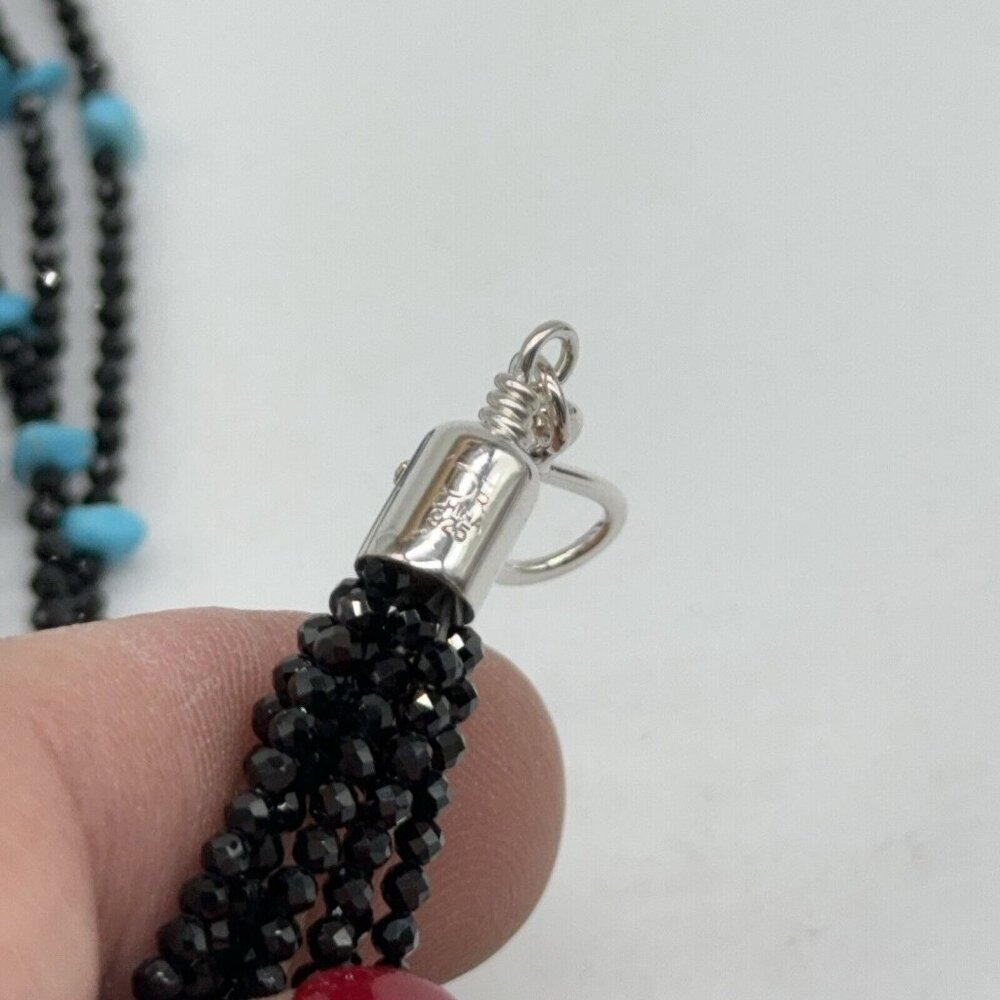 Jay King Necklace Black Spinel Turquoise & 7 Strand Layered Sterling Silver 18" - Picture 7 of 11